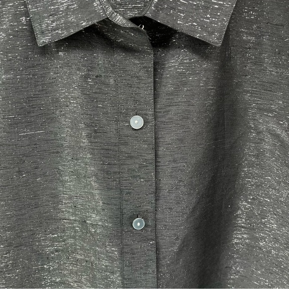Real Clothes Saks Fifth Avenue Silk Top Size XL Black Shimmer Button Down - Picture 6 of 9